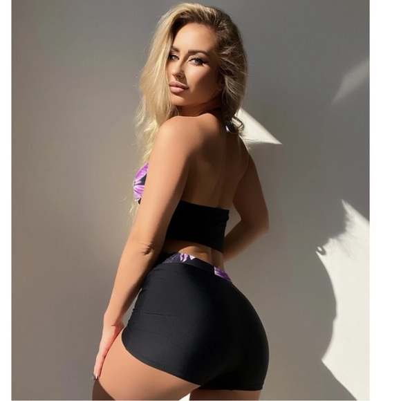 Shein Tropical Print Bikini Set Halter Wireless Bra Top & Shorts 2 piece set - Picture 3 of 10